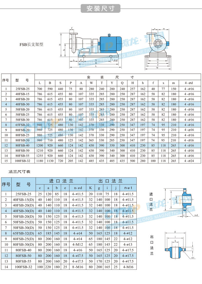 FSB-L氟塑料合金离心泵安装尺寸图
